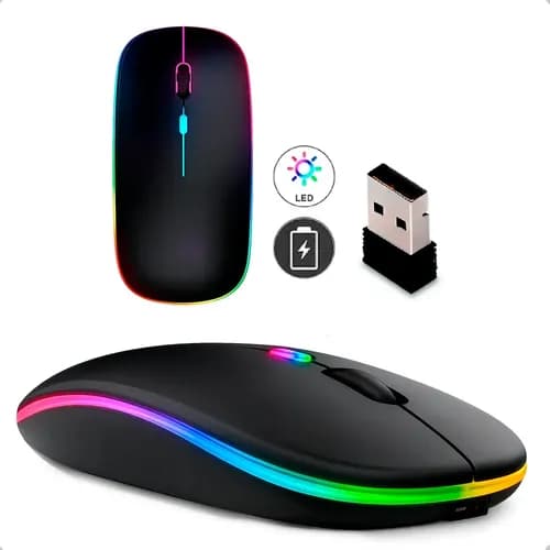 Mouse Sem Fio Recarregável Wireless Optico Led Rgb Ergonômico